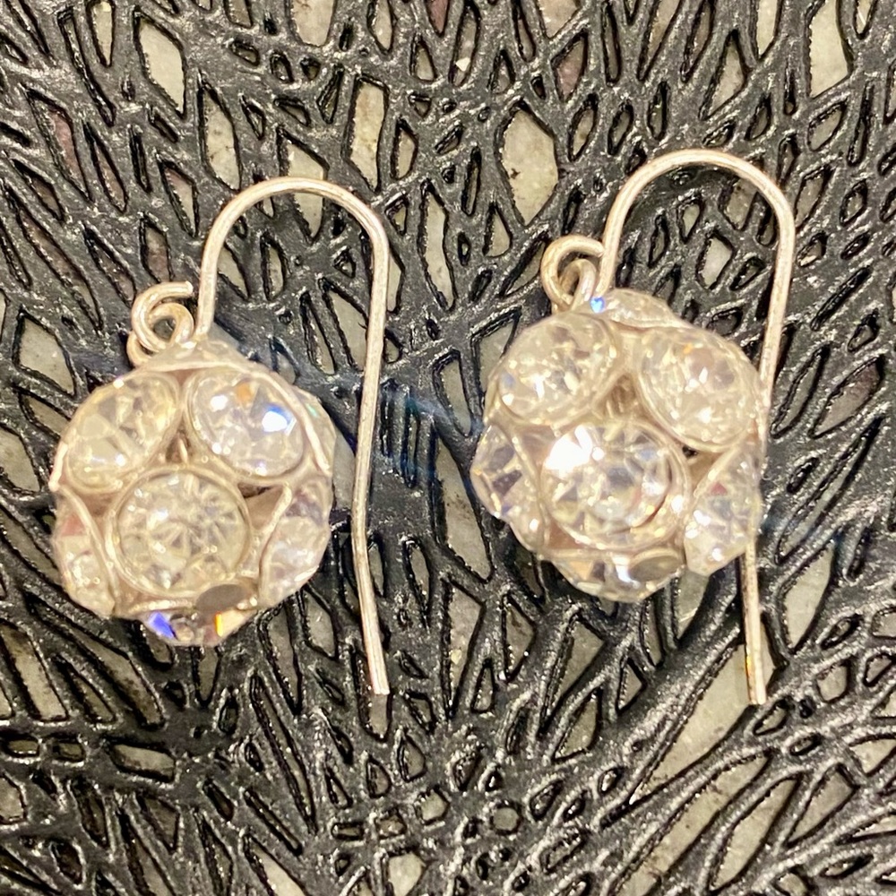 Disco Ball Silver Crystal Drop Stainless Steel Earrings - Picture 2 of 3